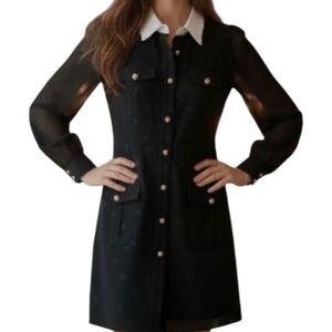 Celine-Black Dress with White Collar and Gold Celine Buttons-made in Italy